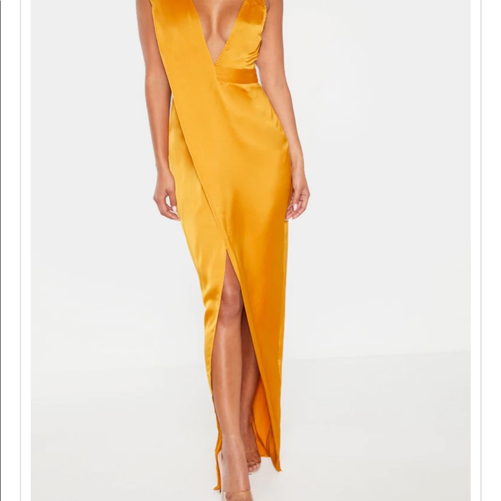 Mustard Asymmetric Drape Detail Maxi Dress